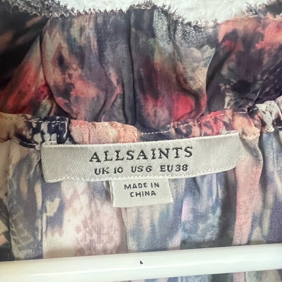 All saints mauve snake patterned ruffle neck blouse size 6 - Picture 6 of 9